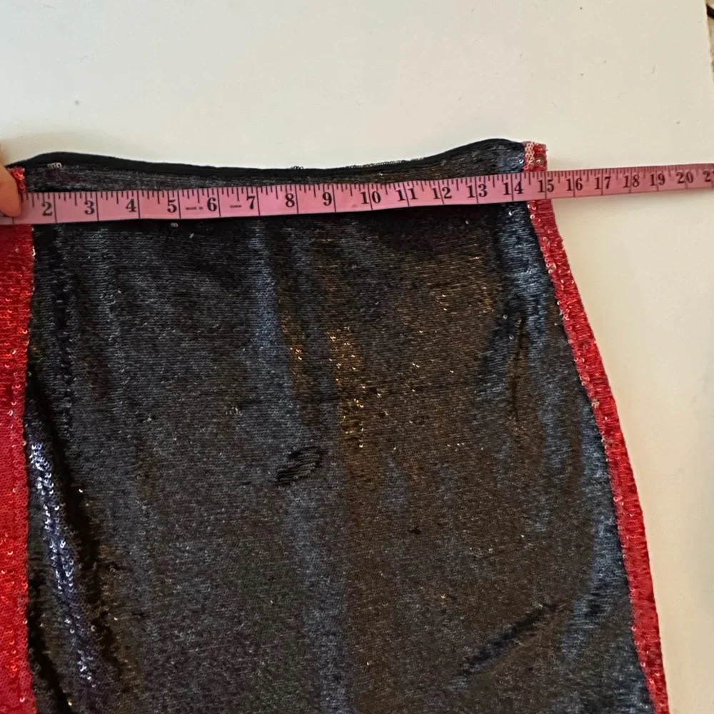 IRO Colinne Shimmer Sequin Metallic‎ Black W/Red Side Stripe Lined Mini Skirt 2
